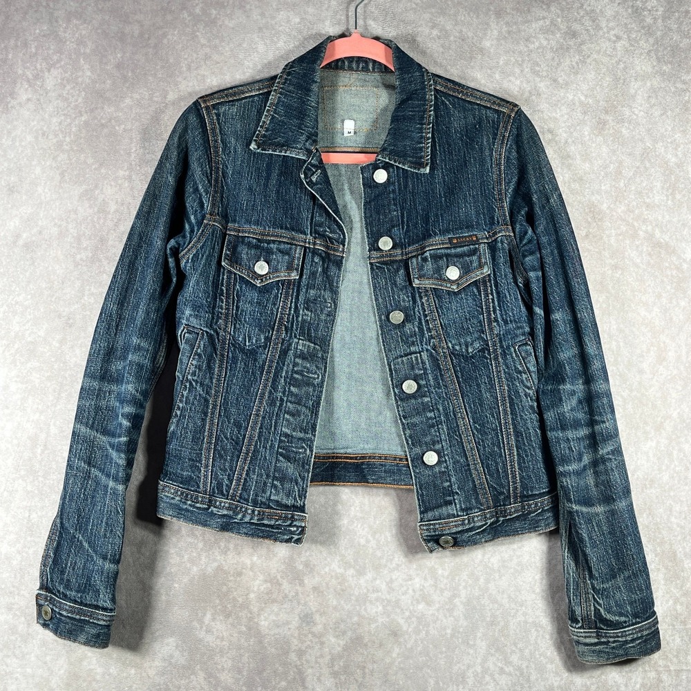 Vintage Lucky Brand Trucker Jacket Womens Size Medium Blue Denim Cropped Y2K USA